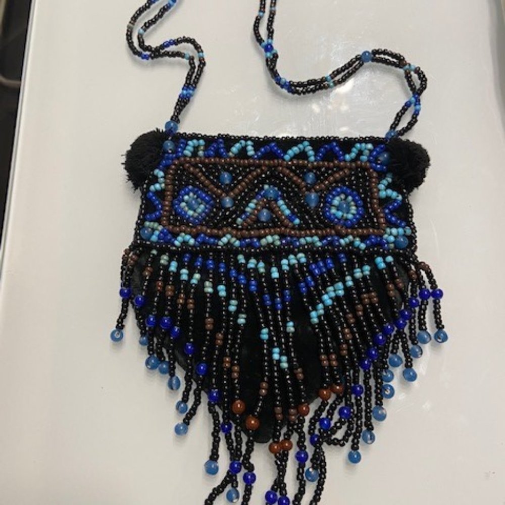 Small beaded velvet blue crossbody bag